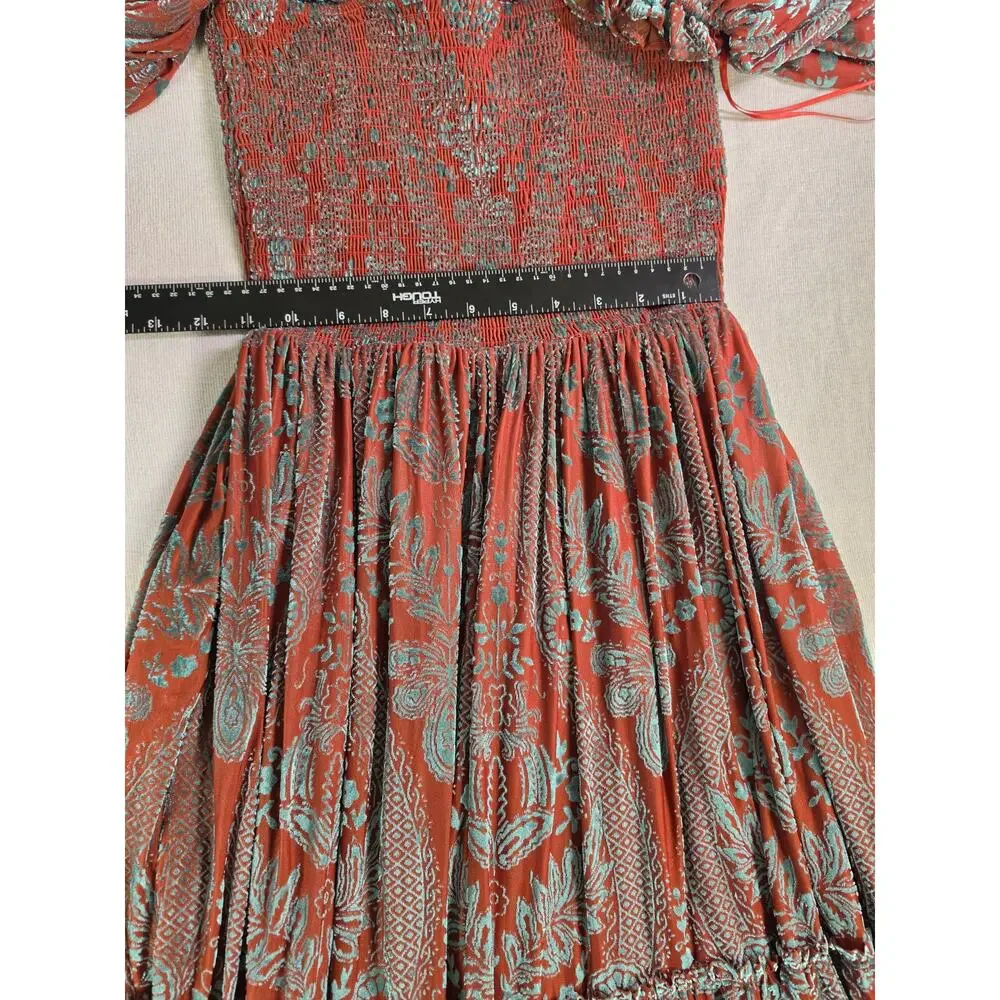 Fate NWT Rust Teal Velvet Burnout Maxi Dress Sz M